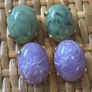 Joan Rivers Green and Purple Oval Earrings